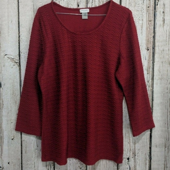 Gerry Weber XL Wave 3/4 Sleeve Tee Shirt blouse‎ top red wavy texture Career EUC - Picture 2 of 5